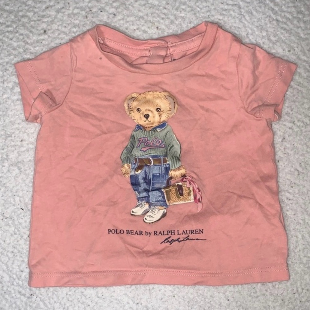 Polo by Ralph Lauren Coral Baby Tee with Bear Graphic